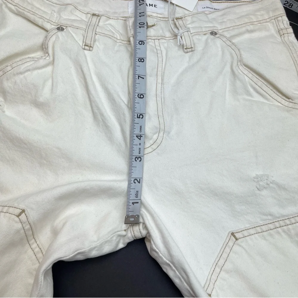 Frame Le Slouch Bermuda Off‎ White Rips Distressed Denim Short 26 NEW *TINY FLAW